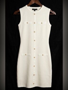 Sincerly Jules Cream Sleeveless Button-Front Midi Dress
